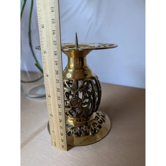 Vintage Ornate Brass Candleholder Candlestick Holder Home Decor Taiwan Made - Picture 4 of 6